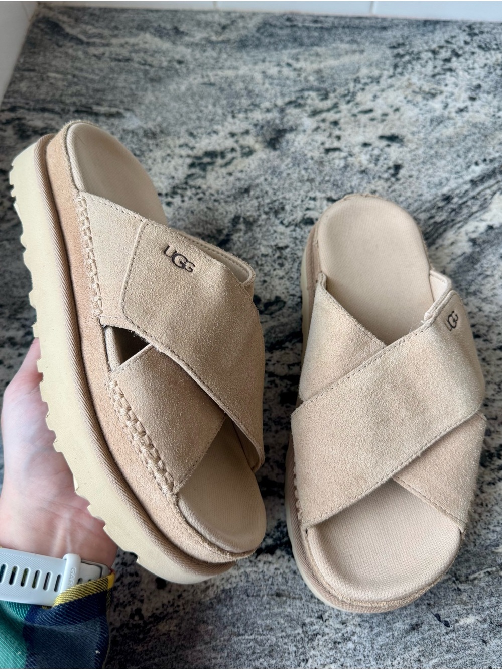 UGG Goldenstar Cross Slide in Driftwood. EUC. Size 7.5